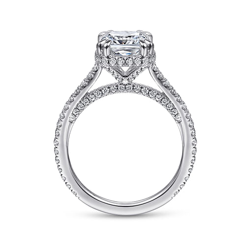 Camden - 18K White Gold Hidden Halo Cushion Cut Diamond Engagement Ring - 0.52 ct - Shot 2