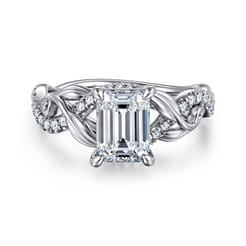 Camelia - 14K White Gold Floral Emerald Cut Diamond Engagement Ring