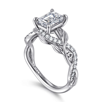 Camelia - 14K White Gold Floral Emerald Cut Diamond Engagement Ring