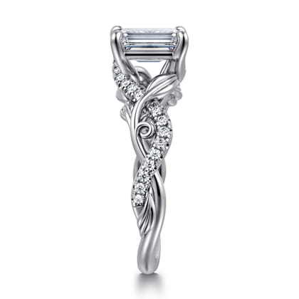 Camelia - 14K White Gold Floral Emerald Cut Diamond Engagement Ring