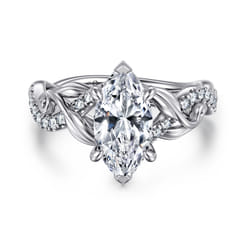 Camelia - 14K White Gold Floral Marquise Shape Diamond Engagement Ring