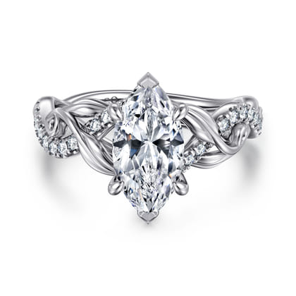 Camelia - 14K White Gold Floral Marquise Shape Diamond Engagement Ring