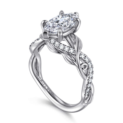 Camelia - 14K White Gold Floral Marquise Shape Diamond Engagement Ring