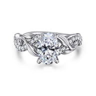 Camelia - 14K White Gold Floral Oval Diamond Engagement Ring