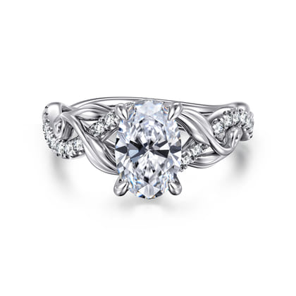 Camelia - 14K White Gold Floral Oval Diamond Engagement Ring