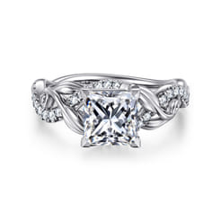 Camelia - 14K White Gold Floral Princess Cut Diamond Engagement Ring