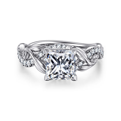 Camelia - 14K White Gold Floral Princess Cut Diamond Engagement Ring