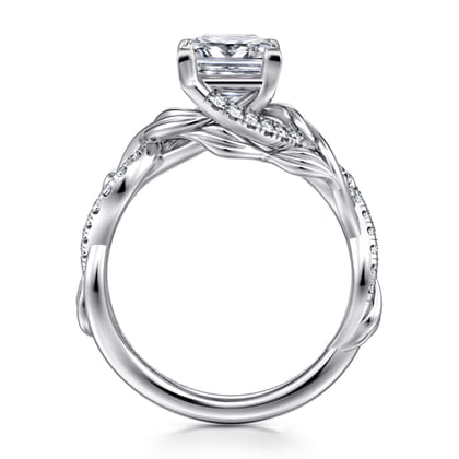 Camelia - 14K White Gold Floral Princess Cut Diamond Engagement Ring