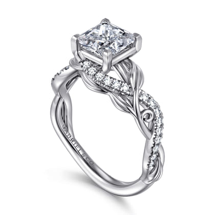 Camelia - 14K White Gold Floral Princess Cut Diamond Engagement Ring