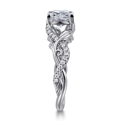 Camelia - 14K White Gold Floral Princess Cut Diamond Engagement Ring