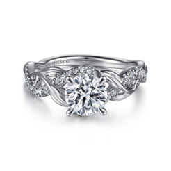 Camelia - 14K White Gold Floral Round Diamond Engagement Ring