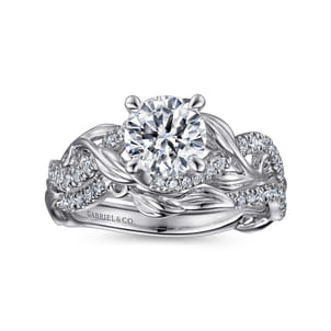 Camelia - 14K White Gold Floral Round Diamond Engagement Ring