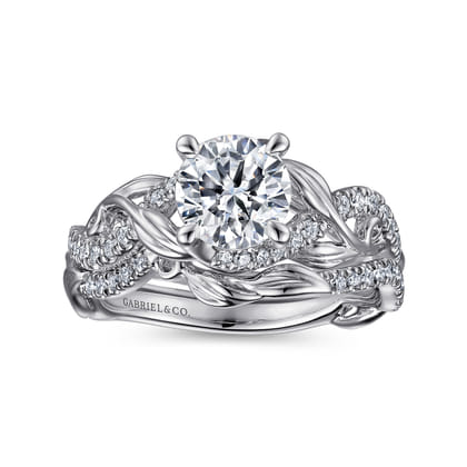 Camelia - 14K White Gold Floral Round Diamond Engagement Ring