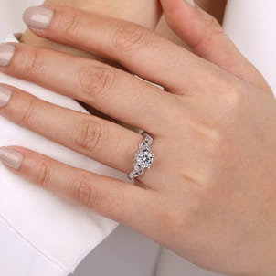 Camelia - 14K White Gold Floral Round Diamond Engagement Ring