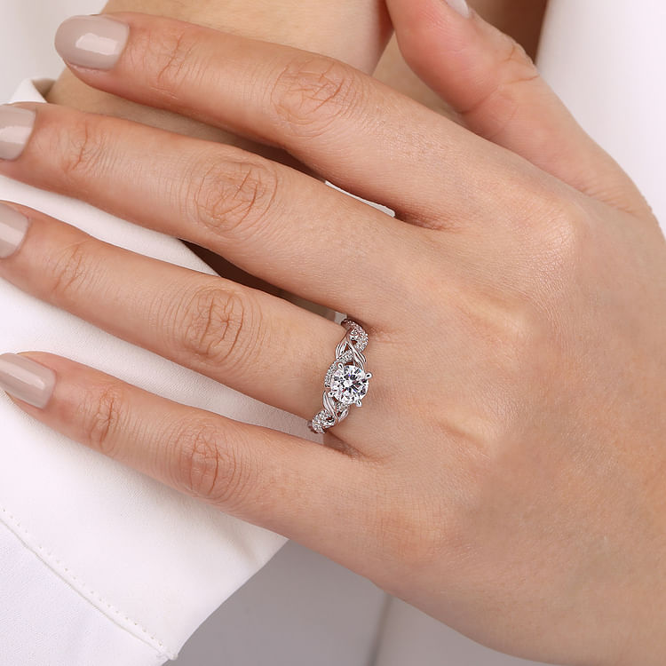 Camelia - 14K White Gold Floral Round Diamond Engagement Ring