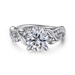 Camelia - 14K White Gold Floral Round Diamond Engagement Ring