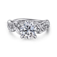 Camelia - 14K White Gold Floral Round Diamond Engagement Ring