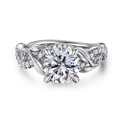 Camelia - 14K White Gold Floral Round Diamond Engagement Ring