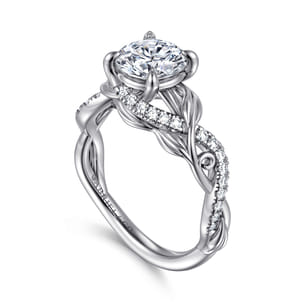 Camelia - 14K White Gold Floral Round Diamond Engagement Ring