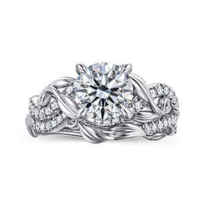 Camelia - 14K White Gold Floral Round Diamond Engagement Ring