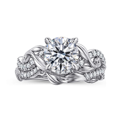 Camelia - 14K White Gold Floral Round Diamond Engagement Ring