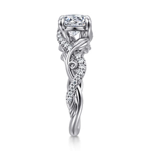 Camelia - 14K White Gold Floral Round Diamond Engagement Ring