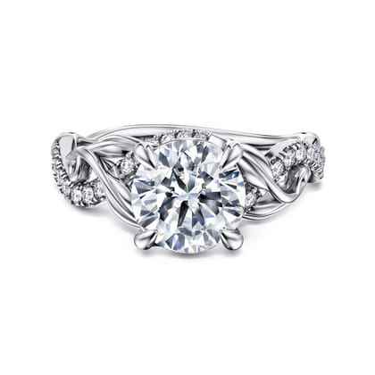 Camelia - 14K White Gold Floral Round Diamond Engagement Ring
