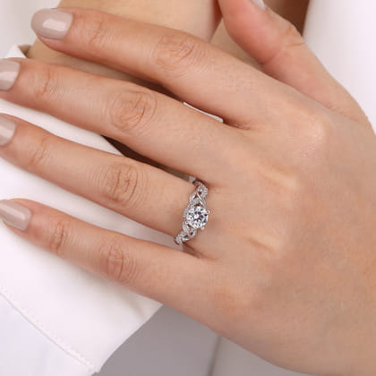 Camelia - Platinum Floral Round Diamond Engagement Ring