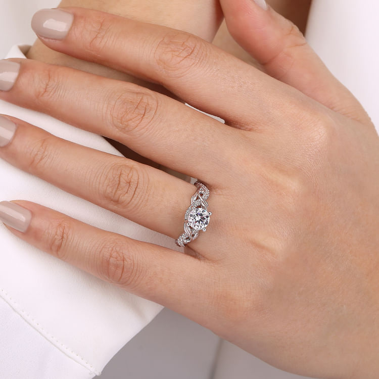 Camelia - Platinum Floral Round Diamond Engagement Ring