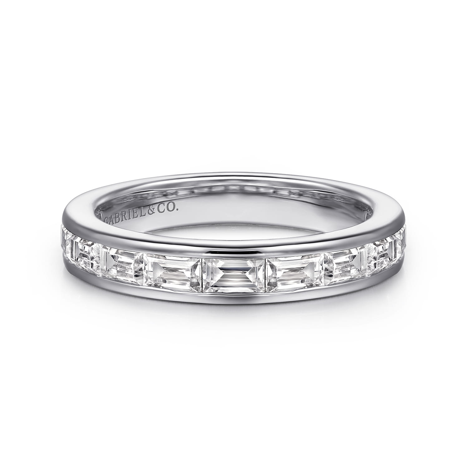 Straight Wedding Ring in 14k White Gold with Baguette Natural Diamond at Gabriel & Co. - Shot 1