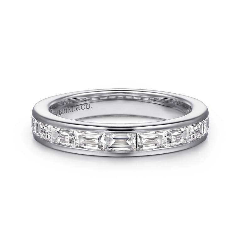 Straight Wedding Ring in 14k White Gold with Baguette Natural Diamond at Gabriel & Co. - Shot 1
