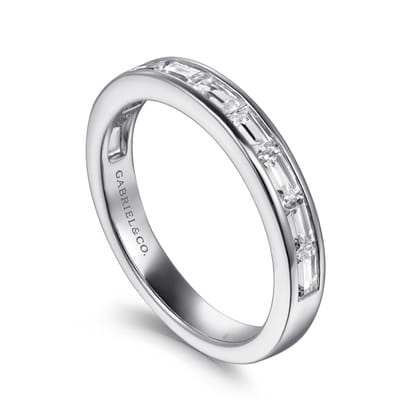 Camellia - 14K White Gold Channel Set Baguette Diamond Anniversary Band