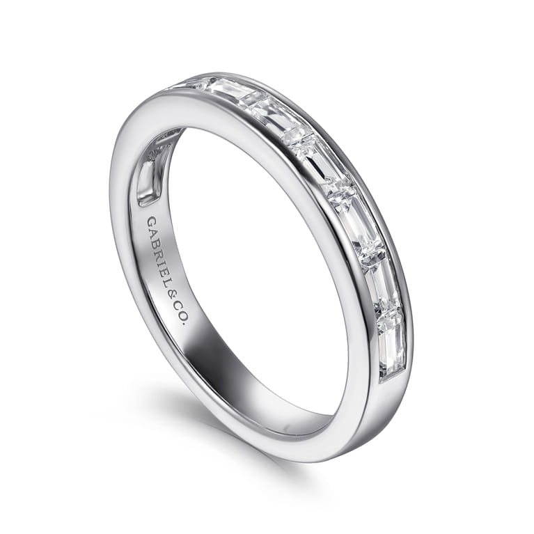 Straight Wedding Ring in 14k White Gold with Baguette Natural Diamond at Gabriel & Co. - Shot 3