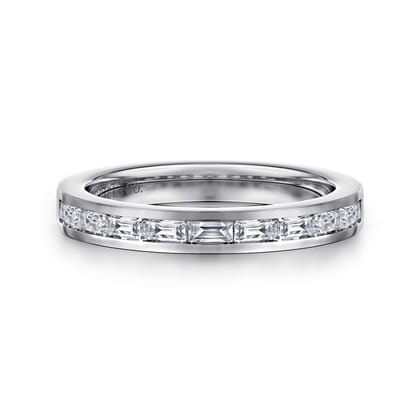 Camellia - 14K White Gold Channel Set Baguette Diamond Anniversary Band