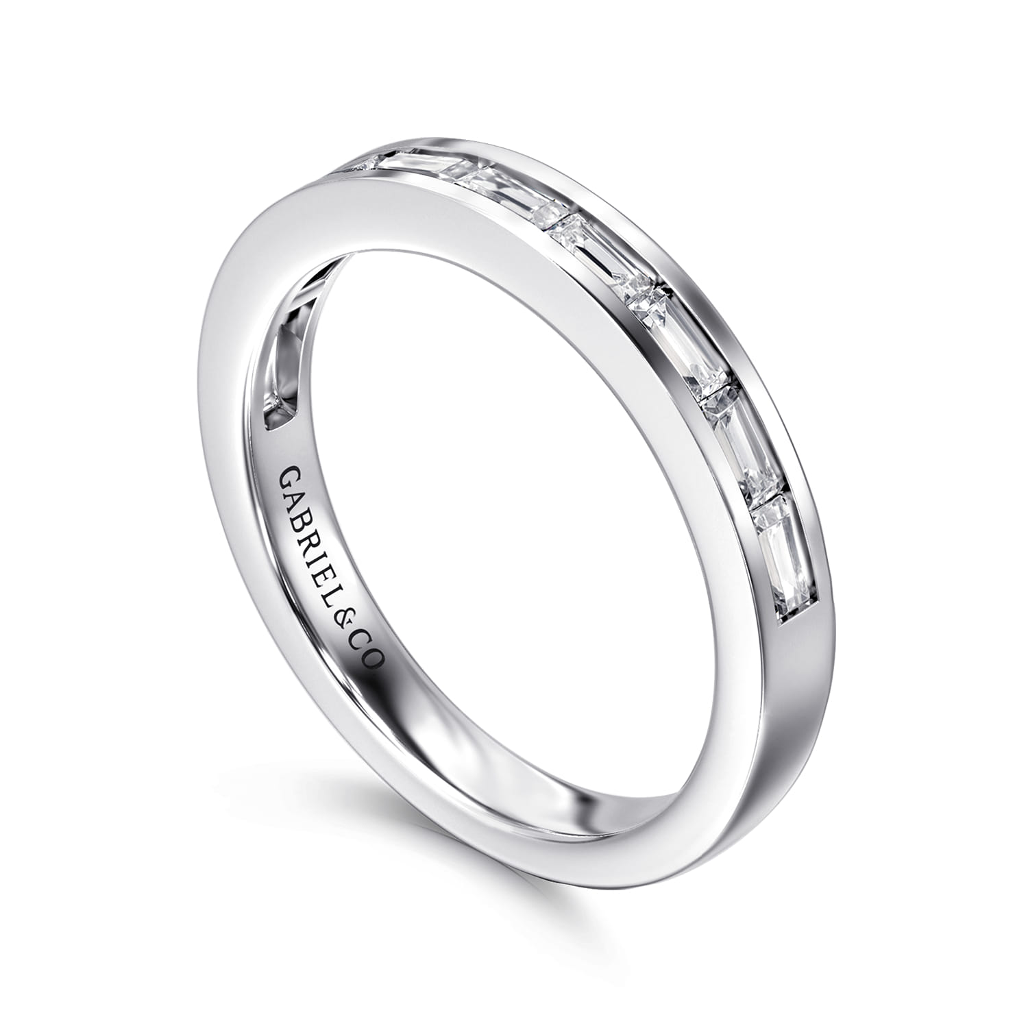 Fancy Wedding Ring in 14k White Gold with Baguette Natural Diamond at Gabriel & Co. - Shot 3