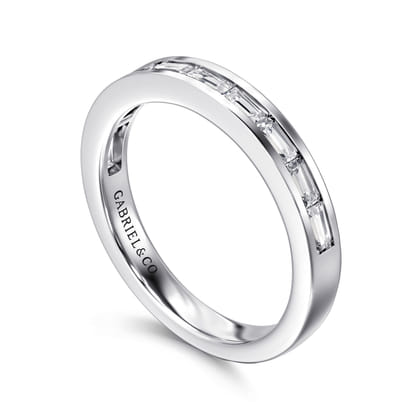 Camellia - 14K White Gold Channel Set Baguette Diamond Anniversary Band