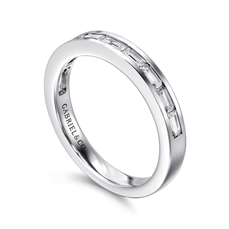 Fancy Wedding Ring in 14k White Gold with Baguette Natural Diamond at Gabriel & Co. - Shot 3