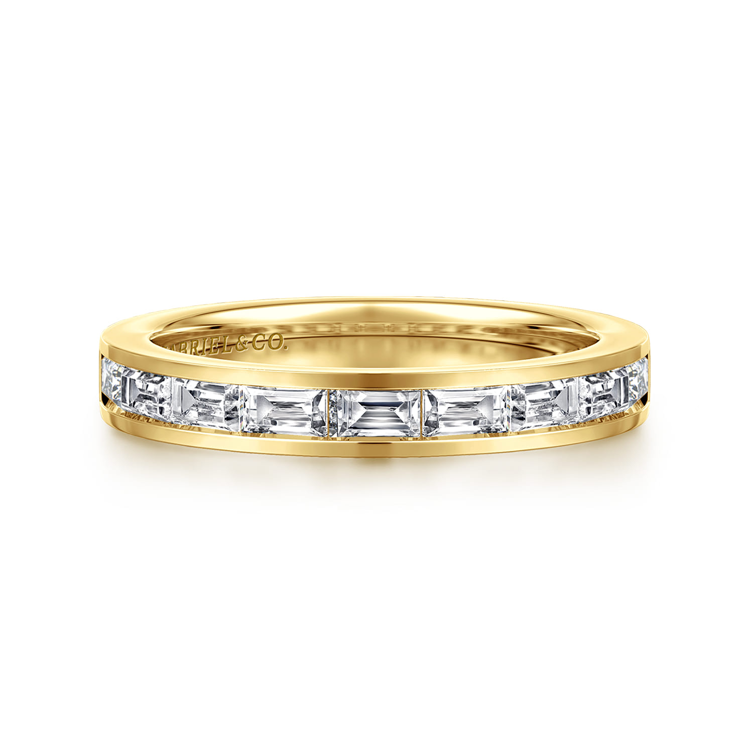 Straight Wedding Ring in 14k Yellow Gold with Baguette Natural Diamond at Gabriel & Co. - Shot 1