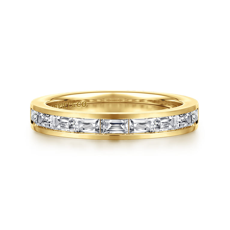 Straight Wedding Ring in 14k Yellow Gold with Baguette Natural Diamond at Gabriel & Co. - Shot 1