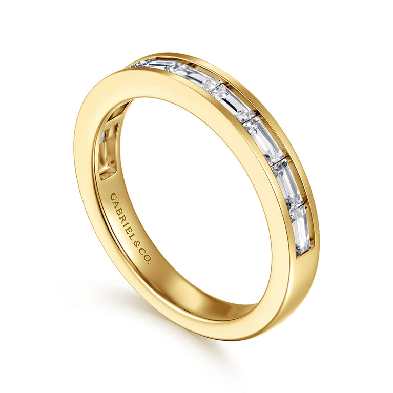 Straight Wedding Ring in 14k Yellow Gold with Baguette Natural Diamond at Gabriel & Co. - Shot 3
