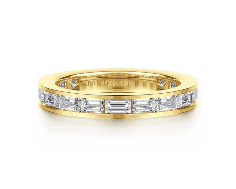 Eternity Band Wedding Ring in 14k Yellow Gold with Baguette Natural Diamond at Gabriel & Co. - Shot 1
