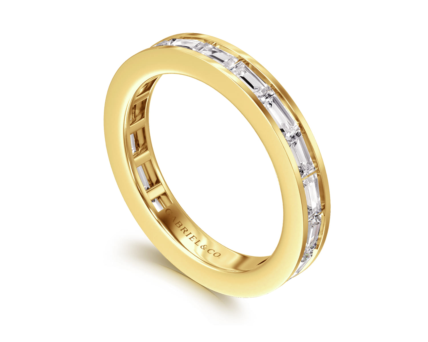 Eternity Band Wedding Ring in 14k Yellow Gold with Baguette Natural Diamond at Gabriel & Co. - Shot 3