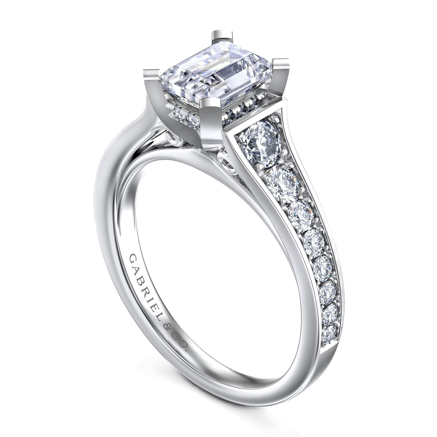 Cameron - 14K White Gold Emerald Cut Diamond Engagement Ring - 0.54 ct - Shot 3