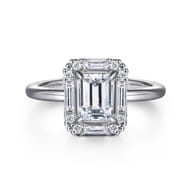Cammie - 14K White Gold Halo Emerald Cut Diamond Engagement Ring