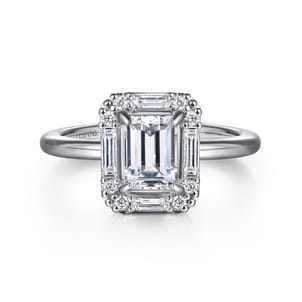 Cammie - 14K White Gold Halo Emerald Cut Diamond Engagement Ring