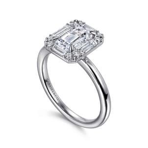 Cammie - 14K White Gold Halo Emerald Cut Diamond Engagement Ring