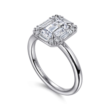 Cammie - 14K White Gold Halo Emerald Cut Diamond Engagement Ring