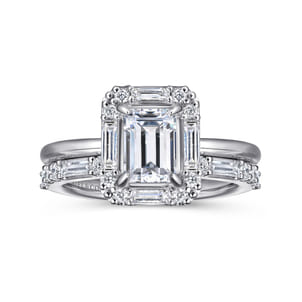 Cammie - 14K White Gold Halo Emerald Cut Diamond Engagement Ring
