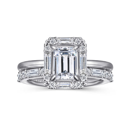 Cammie - 14K White Gold Halo Emerald Cut Diamond Engagement Ring