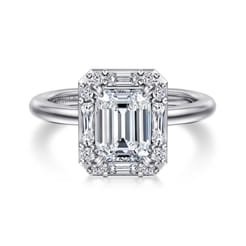 Cammie - 14K White Gold Halo Emerald Cut Diamond Engagement Ring